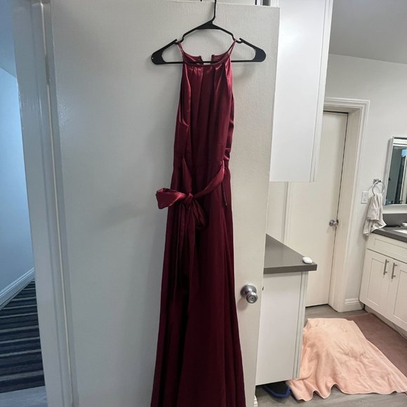 Alex and Eve Satin Belted Evening Dress - Picture 3 of 5